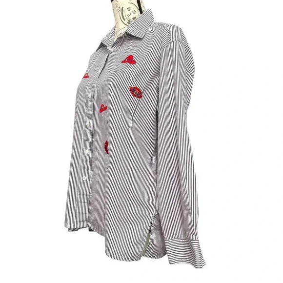 Draper's & Damon's Button Up Shirt Womens Medium Purple Striped‎ Red Hat Novelty - Picture 4 of 8
